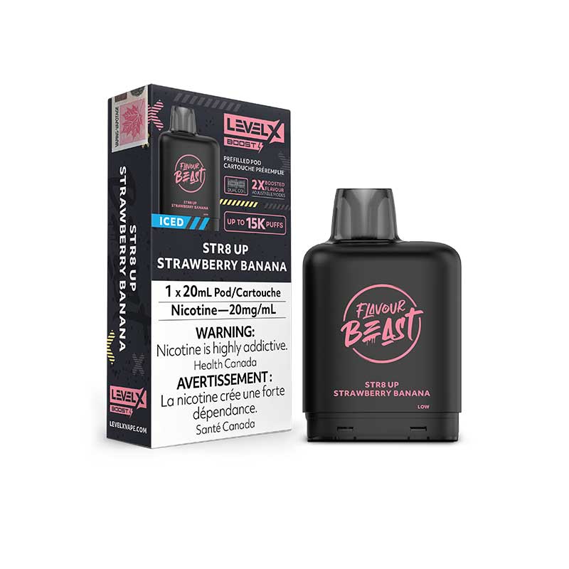Flavour Beast Level X Boost Pod STR8 Up Strawberry Banana Iced 15k puffs