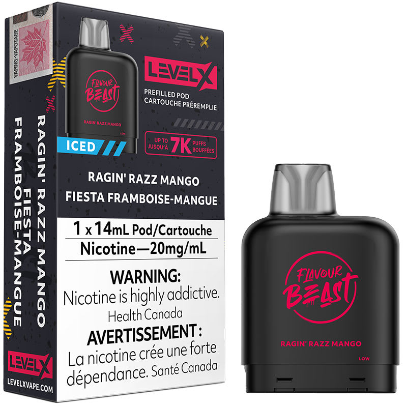 Flavour Beast Level X pods Razzin Razz Mango Ice 7000